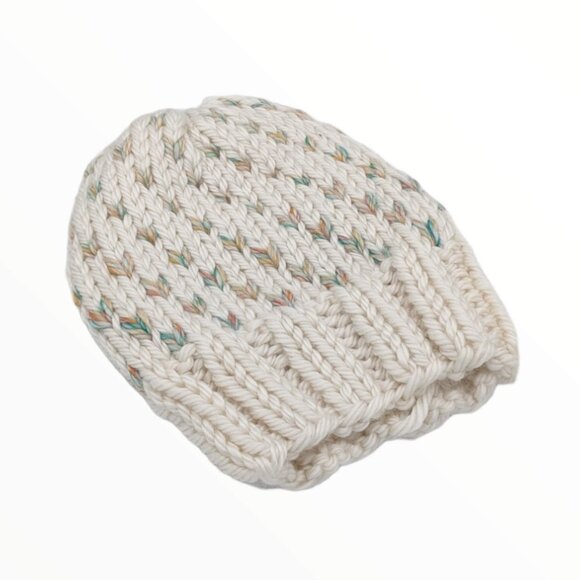Handmade Knit Hat - Cream And Multicolor - Unisex - Picture 2 of 2